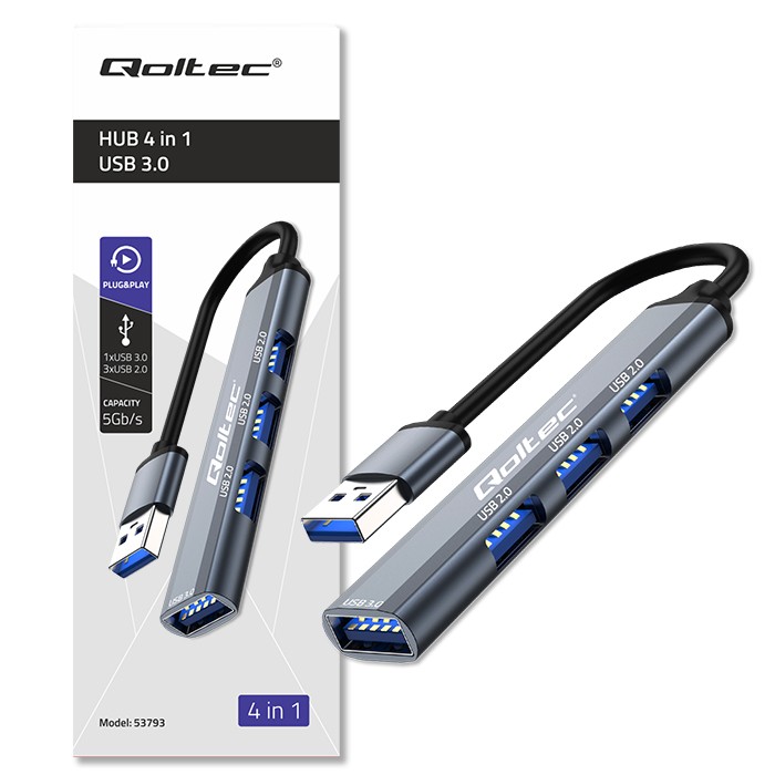 Qoltec USB-Hub 53793 | USB 3.0 | 3x USB 2.0