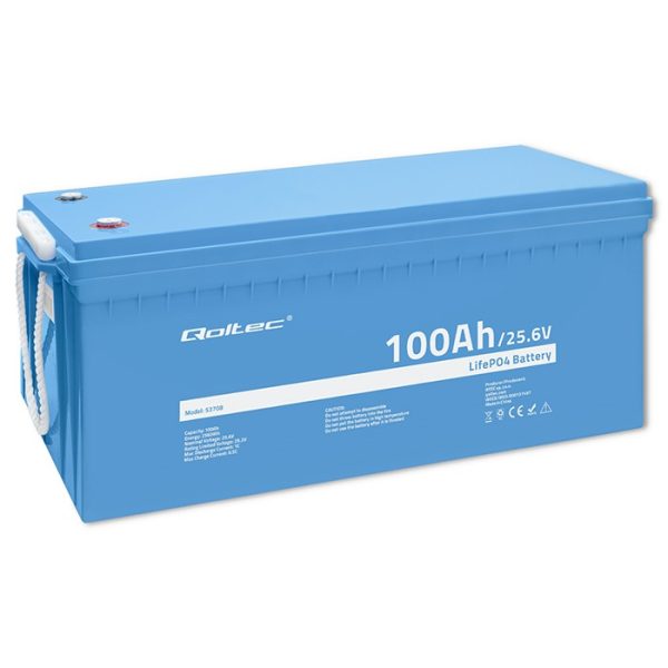 Qoltec LiFePO4 Lithium-Eisenphosphat-Batterie | 25.6V | 100Ah | 2560Wh | BMS