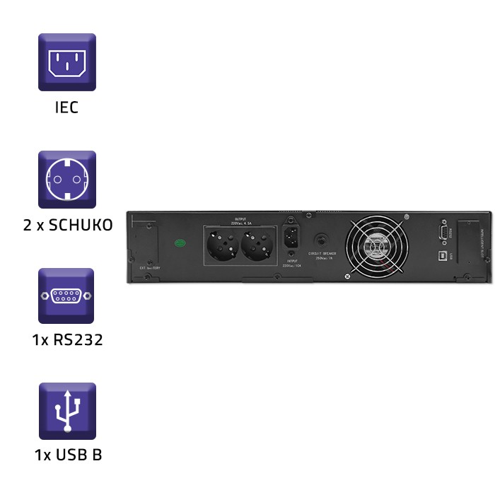 Qoltec Rack-USV 53945 | 1kVA | 800W | LCD