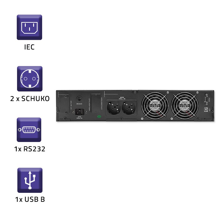 Qoltec Rack-USV 53947 | 3kVA | 2400W | LCD