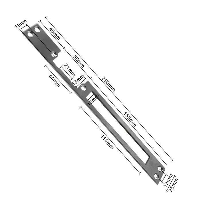 Qoltec Double-sided straight plate for electric door strike | Catch plate | 250mm | Stainless steel