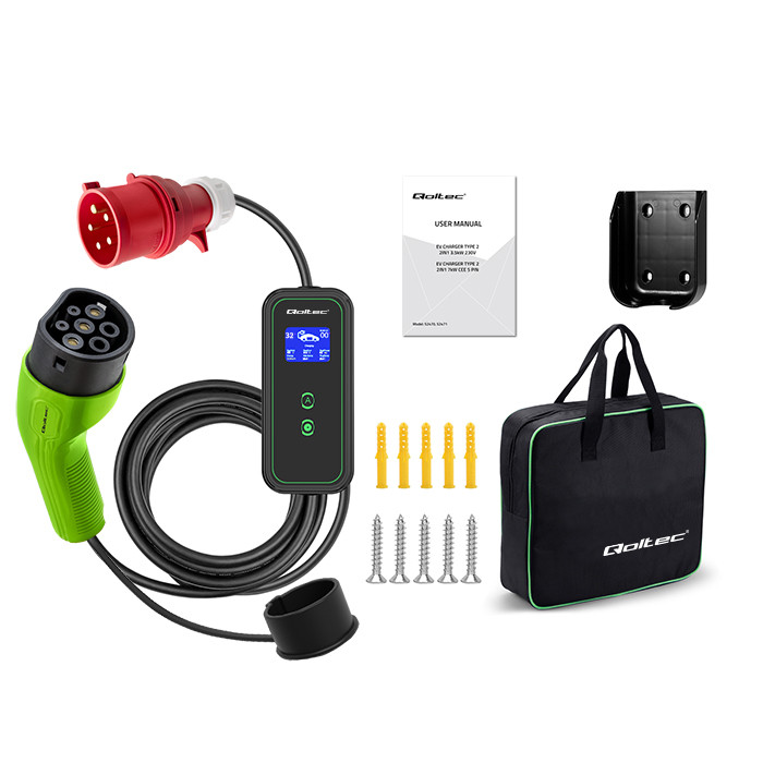 Qoltec Typ-2-EV-Ladegerät 52471 | 7kW | 230V | 32A | 5m | LCD