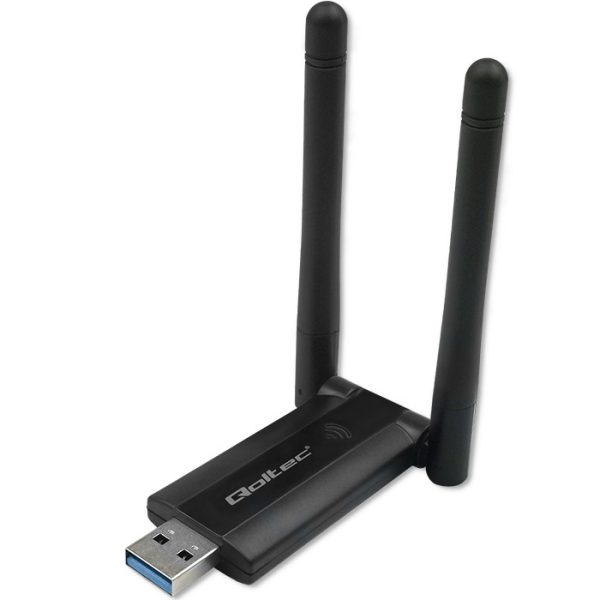 Qoltec Hochgeschwindigkeits-DUAL-WLAN-Adapter 2 x 2dBi | Standard-AC| USB 3.0 | 1200Mbps