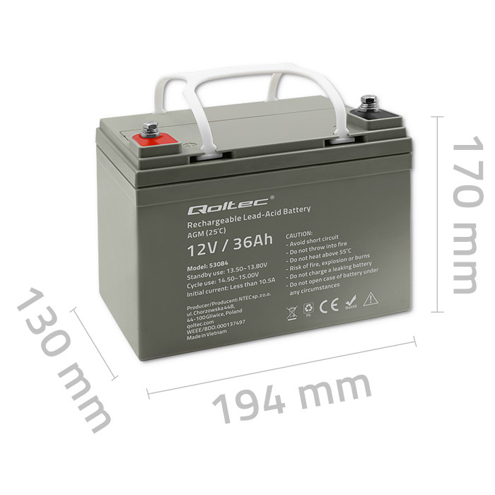Qoltec AGM-Batterie 53084 | 12V | 36Ah