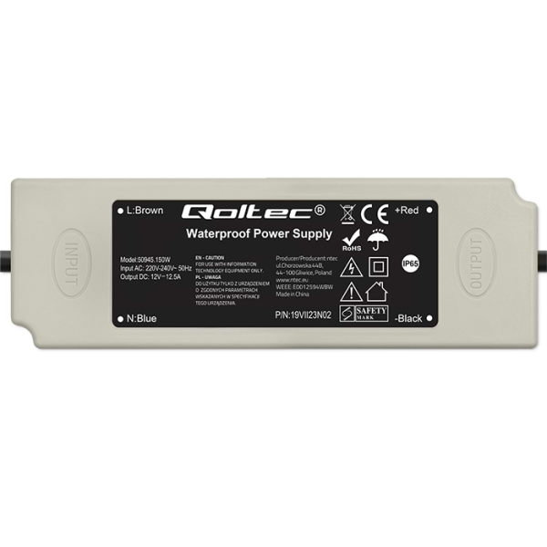 Qoltec Wasserdichtes LED-Netzteil 50945 | 150W | 12V | 12.5A | Weiß