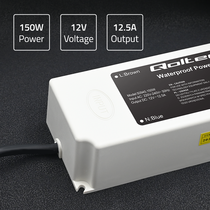 Qoltec Wasserdichtes LED-Netzteil 50945 | 150W | 12V | 12.5A | Weiß