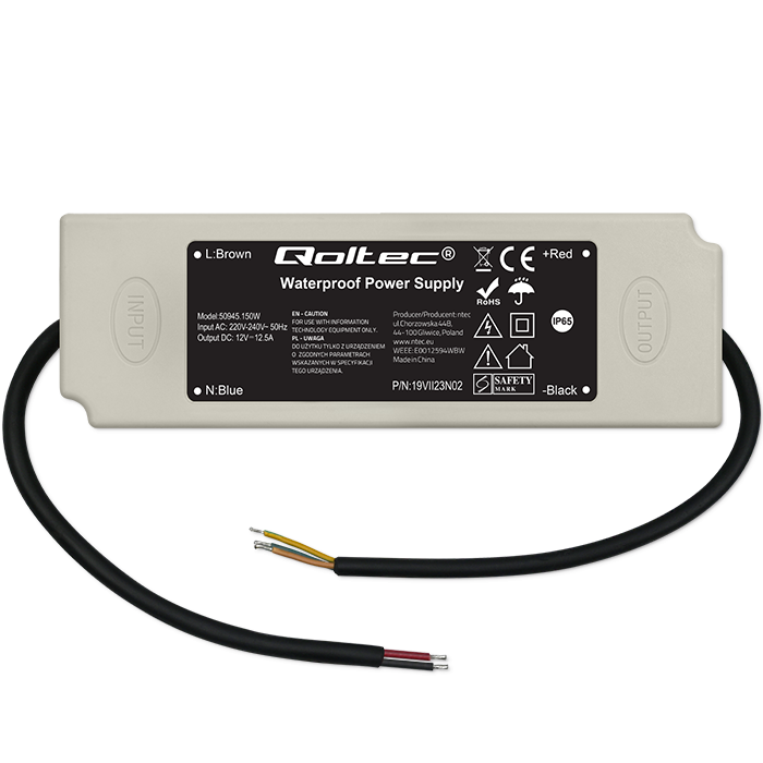 Qoltec Wasserdichtes LED-Netzteil 50945 | 150W | 12V | 12.5A | Weiß