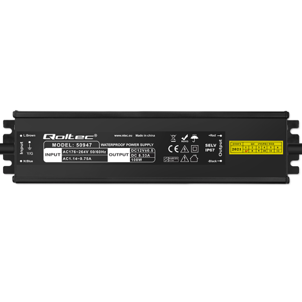 Qoltec Wasserdichtes LED-Netzteil 50947 | 100W | 12V | 8.3A | Schwarz