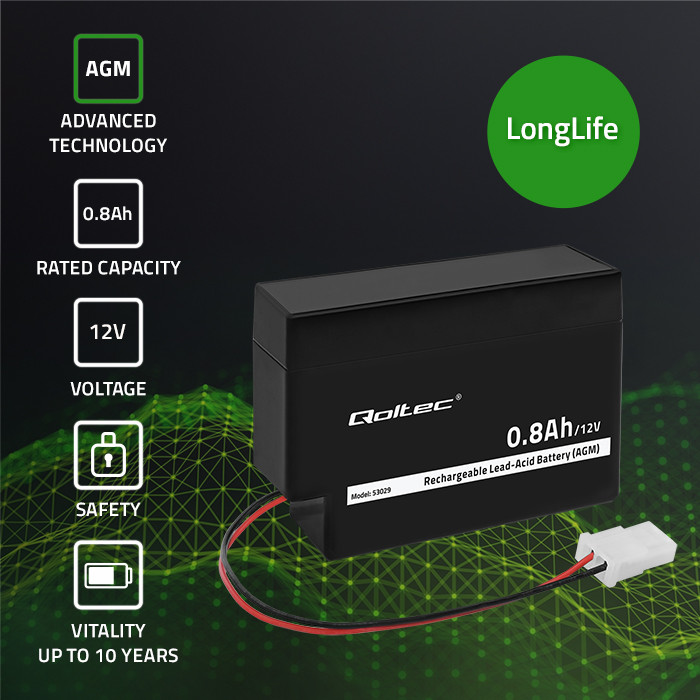 Qoltec AGM-Batterie 53029 | 12V | 0.8Ah