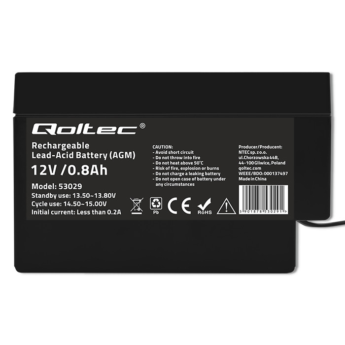 Qoltec AGM-Batterie 53029 | 12V | 0.8Ah