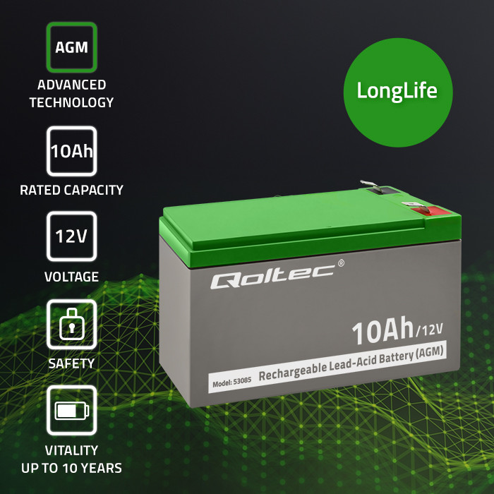 Qoltec AGM-Batterie 53085 | 12V | 10Ah