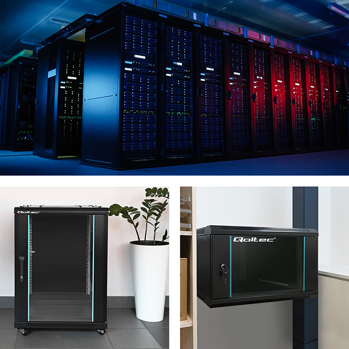 Qoltec 19-Zoll-Netzwerkschrank 54467 | 12U | 600 x 635 x 600 | Schwarz