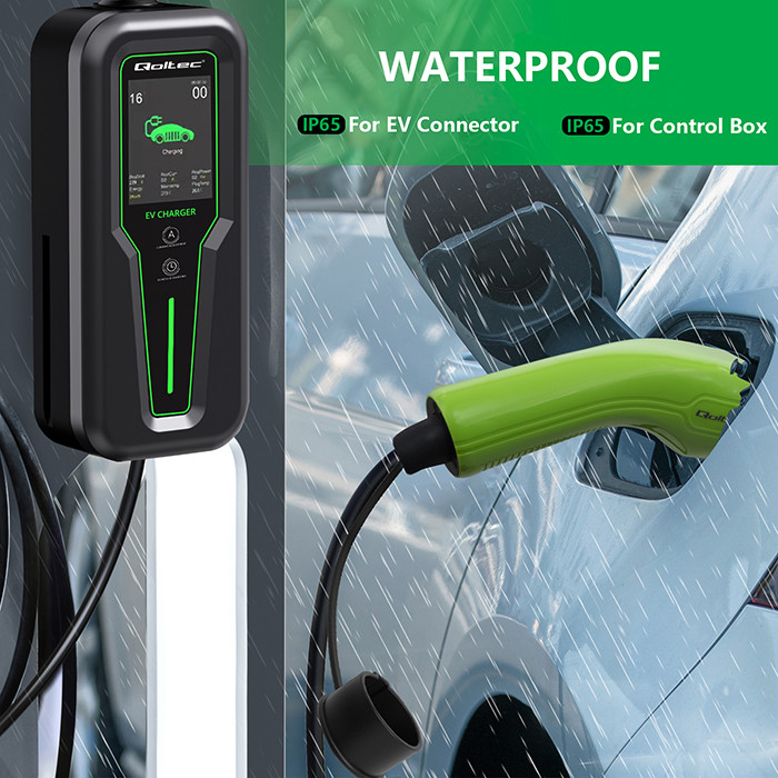 Qoltec Mobile EV charger with adjustable 2in1 Type2 | 11kW | 400V | CEE 32A | LCD | 3 phase | Portable | Wallbox | 5m