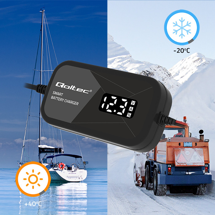 Qoltec Batterieladegerät mit Reparaturfunktion 52492 | 12V | 2A | LCD