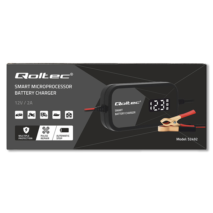 Qoltec Batterieladegerät mit Reparaturfunktion 52492 | 12V | 2A | LCD