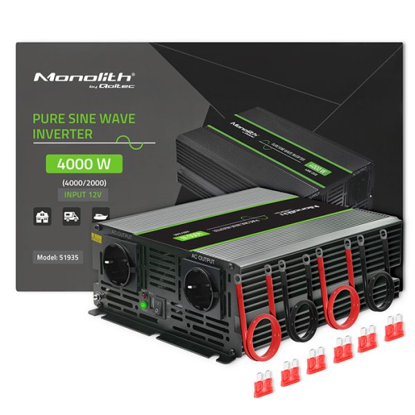 Qoltec Reiner-Sinus-Wechselrichter Monolith 51935 | 2000W | 4000W | 12V | 230 V