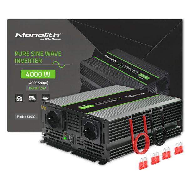 Qoltec Reiner-Sinus-Wechselrichter Monolith 51939 | 2000W | 4000W | 24V | 230V