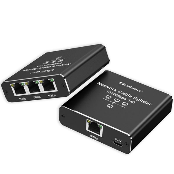 Qoltec Splitter Ethernet Mini SWITCH 1x3 RJ45 | 1000Mb/s | USB-C | Aluminium