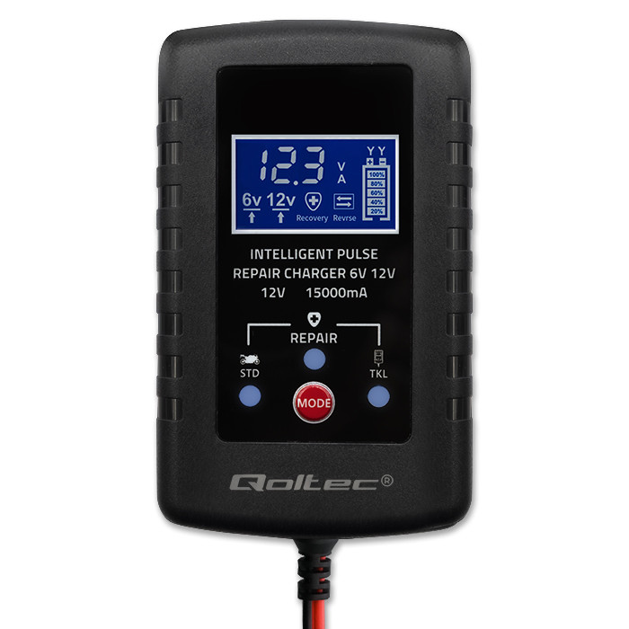 Qoltec Batterieladegerät mit Reparaturfunktion 52426 | 6V | 12V | 2A