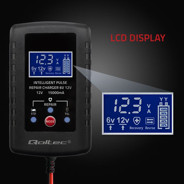 Qoltec Batterieladegerät mit Reparaturfunktion 52426 | 6V | 12V | 2A