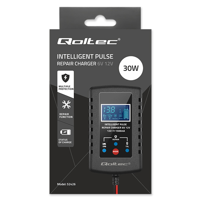 Qoltec Batterieladegerät mit Reparaturfunktion 52426 | 6V | 12V | 2A