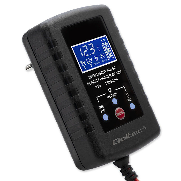 Qoltec Batterieladegerät mit Reparaturfunktion 52426 | 6V | 12V | 2A