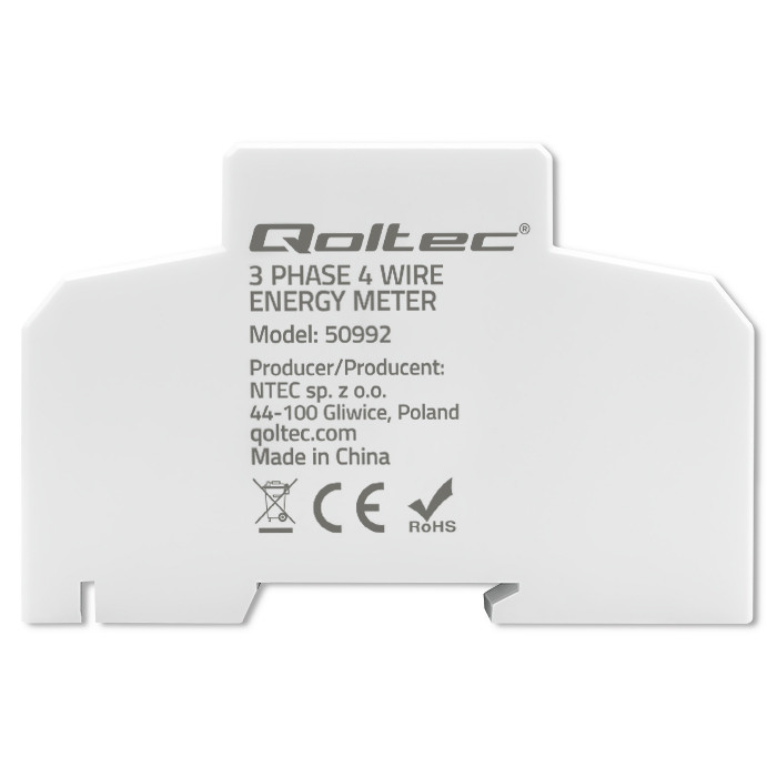 Qoltec Three-phase electronic meter | DIN rail energy consumption meter | 400V | 100A | LCD | 4P