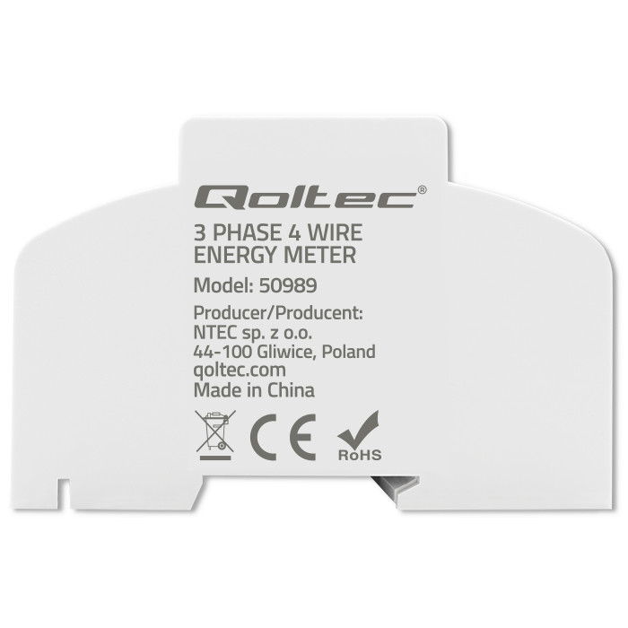 Qoltec Three-phase Bidirectional Electronic Meter | DIN Rail Energy Meter | 400V | 100A | LCD | 4P