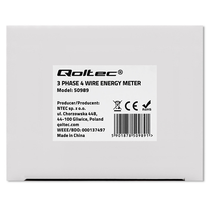 Qoltec Three-phase Bidirectional Electronic Meter | DIN Rail Energy Meter | 400V | 100A | LCD | 4P