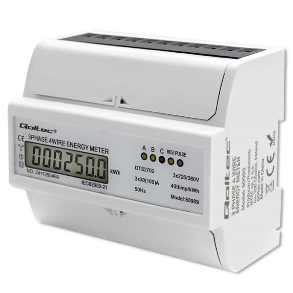 Qoltec DIN-Energiezähler 50989 | 400V | 100A | LCD | 4P
