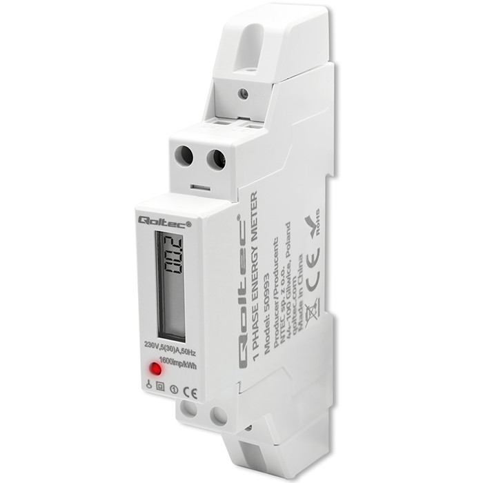 Qoltec DIN-Energiezähler 50993 | 230V | 30A | LCD | 1P