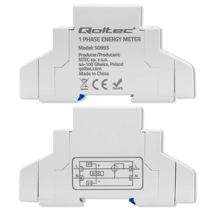 Qoltec DIN-Energiezähler 50993 | 230V | 30A | LCD | 1P