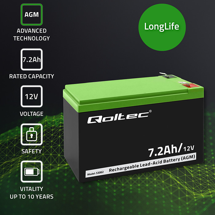 Qoltec AGM-Batterie 53062 | 12V | 7.2 Ah