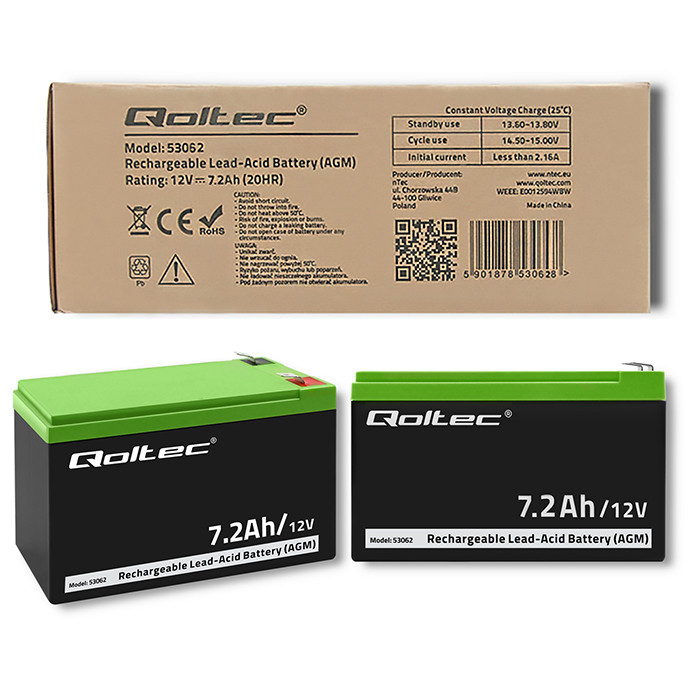 Qoltec AGM-Batterie 53062 | 12V | 7.2 Ah