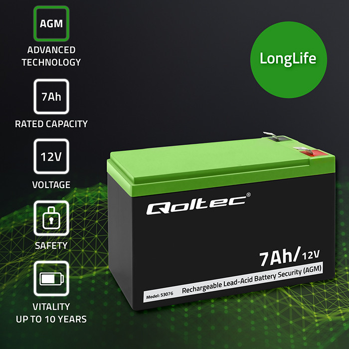 Qoltec AGM-Batterie 53076 | 12V | 7Ah