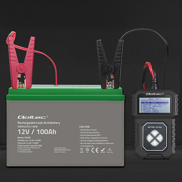 Qoltec Batterietester 50686 | 12V | 30-220AH