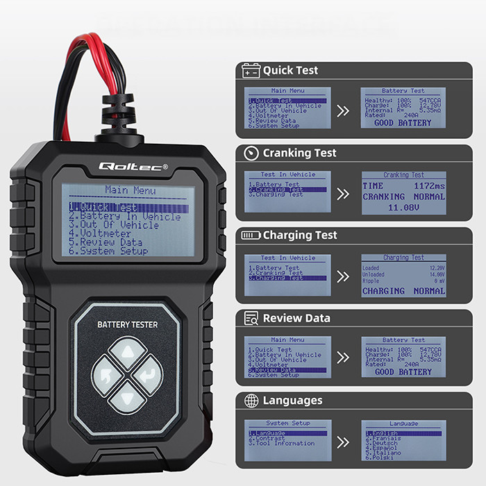 Qoltec Batterietester 50686 | 12V | 30-220AH