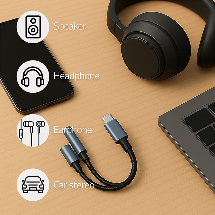 Qoltec USB-Adapter 51785 | 3.5mm | 15W | USB-C | 10cm