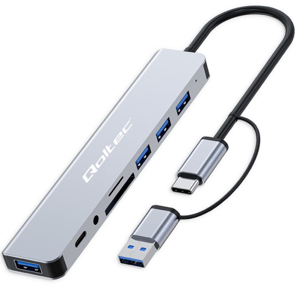 Qoltec USB-Hub 53794 | 3.5mm | USB-C | 4xUSB
