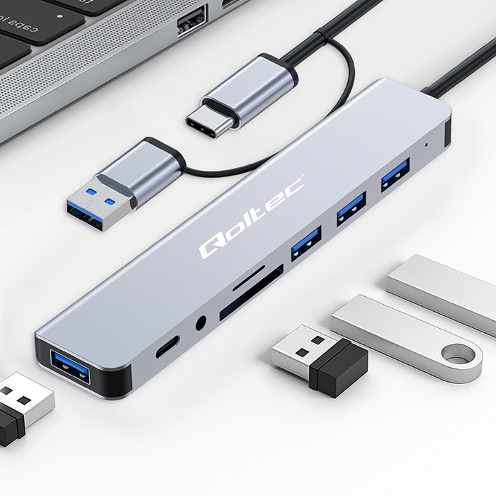 Qoltec USB-Hub 53794 | 3.5mm | USB-C | 4xUSB