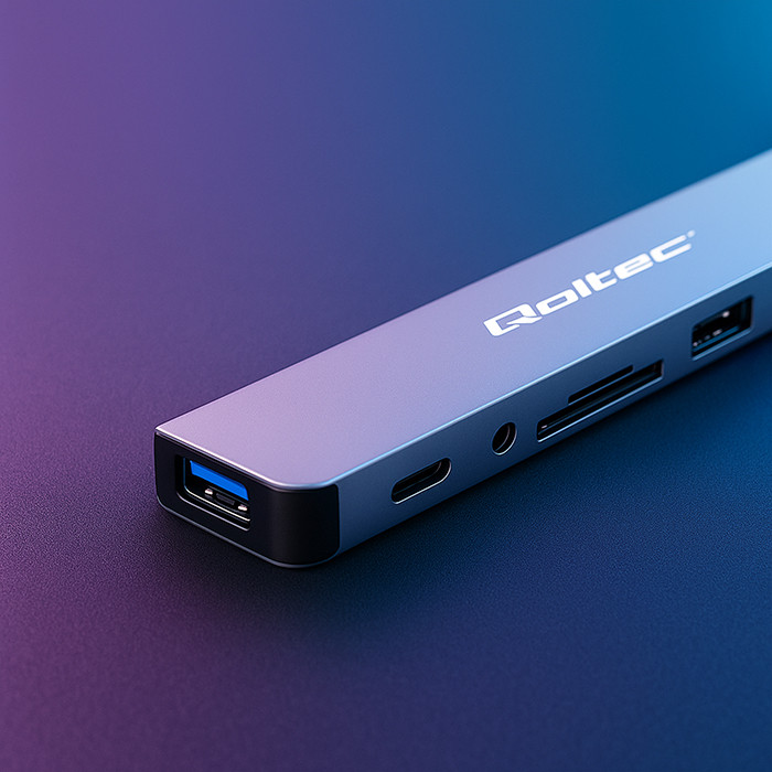Qoltec USB-Hub 53794 | 3.5mm | USB-C | 4xUSB