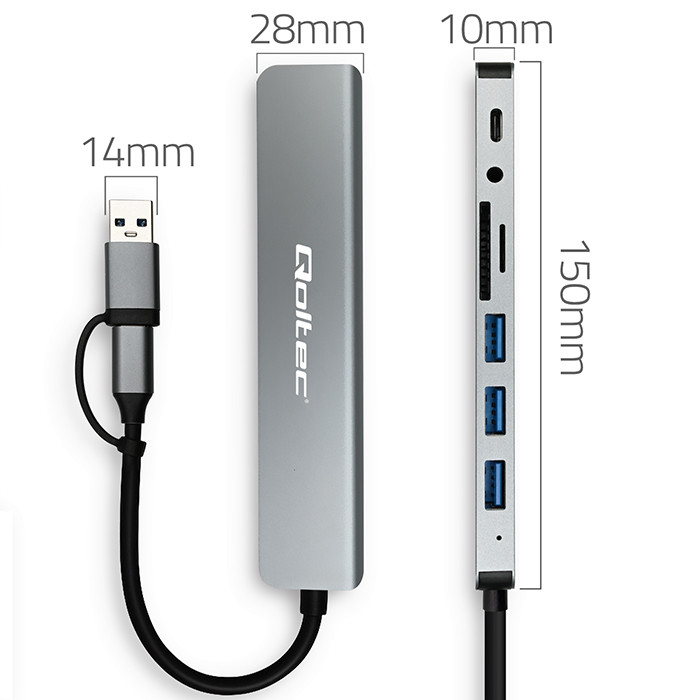 Qoltec USB-Hub 53794 | 3.5mm | USB-C | 4xUSB