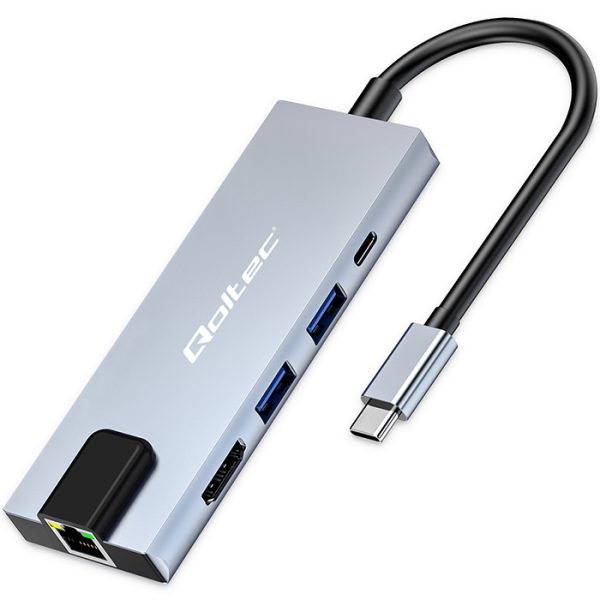 Qoltec USB-Hub 53795 | 100W | 2x USB | RJ45