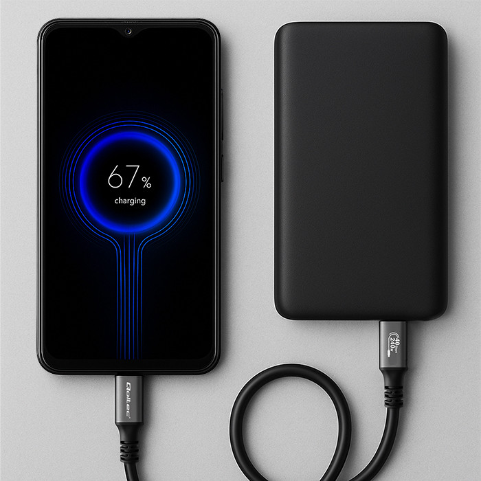 Qoltec USB-C-Kabel 50669 | 240W | 1m | 4K | Schwarz