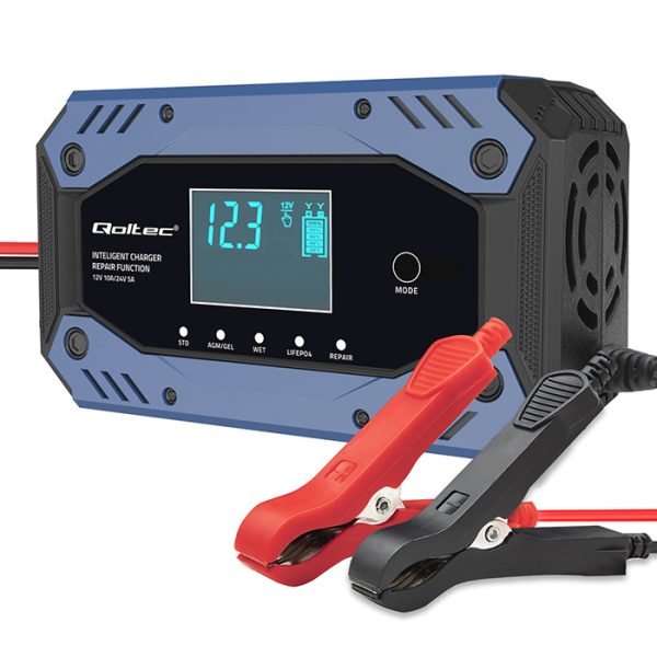 Qoltec Batterieladegerät mit Reparaturfunktion 52482 | 24V | 10A | 12-24V | LCD