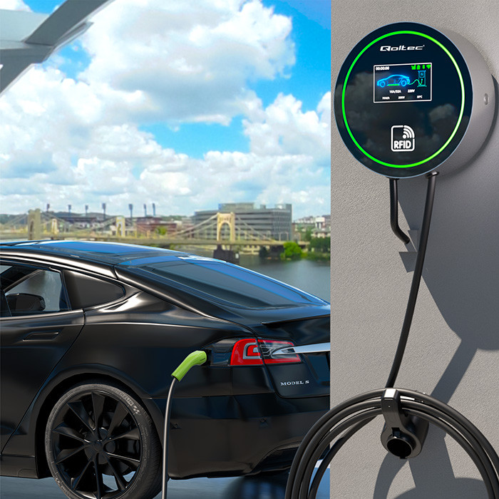 Qoltec EV Charging Station Type2 | 22kW | Wi-fi| LCD | RFID | 3 phases | Wallbox | 5m