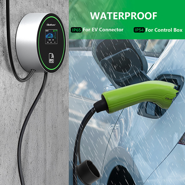 Qoltec EV Charging Station Type2 | 22kW | Wi-fi| LCD | RFID | 3 phases | Wallbox | 5m