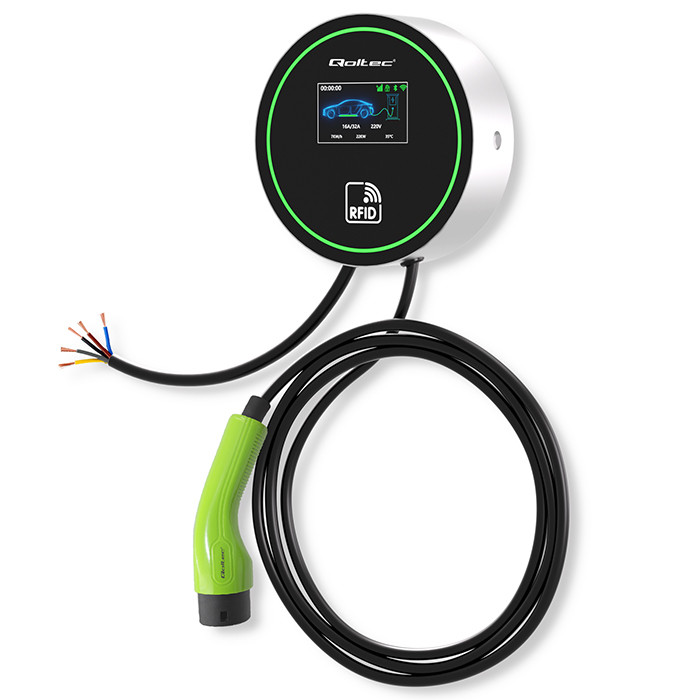 Qoltec EV Charging Station Type2 | 22kW | Wi-fi| LCD | RFID | 3 phases | Wallbox | 5m