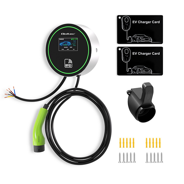 Qoltec EV Charging Station Type2 | 22kW | Wi-fi| LCD | RFID | 3 phases | Wallbox | 5m