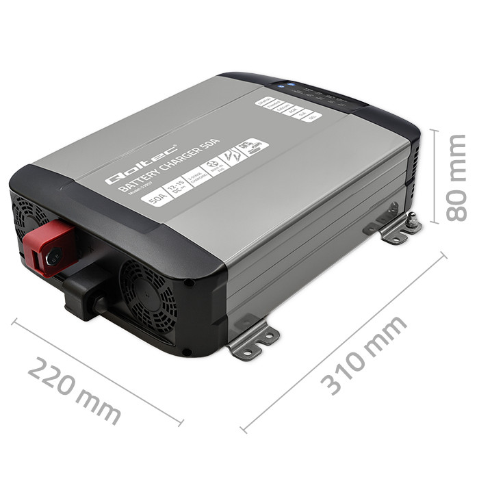 Qoltec Smart Monolith charger for LiFePO4 AGM GEL SLA batteries | 50A | 12V